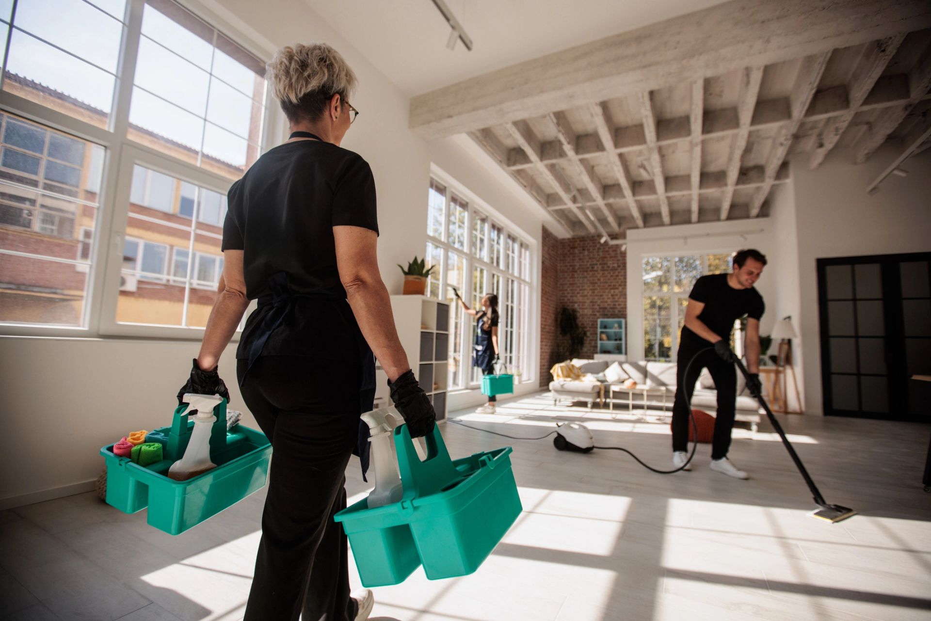 Professional cleaning team at work